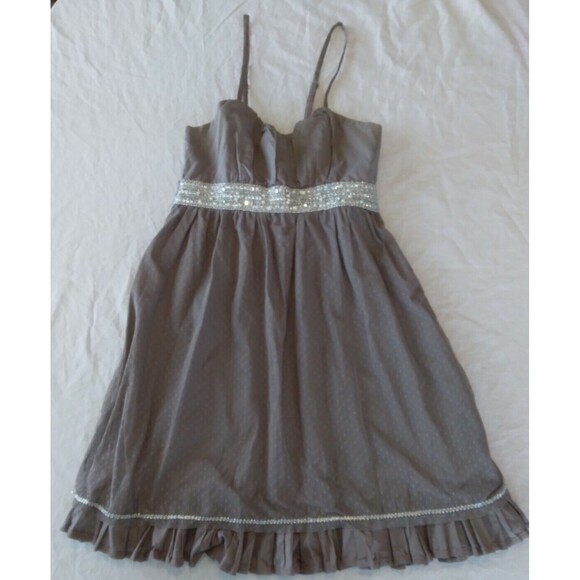 Daytrip Dresses & Skirts - Daytrip Dress Gray Strappy Babydoll Lace Ruffles Rhinestones Beads Womens Medium